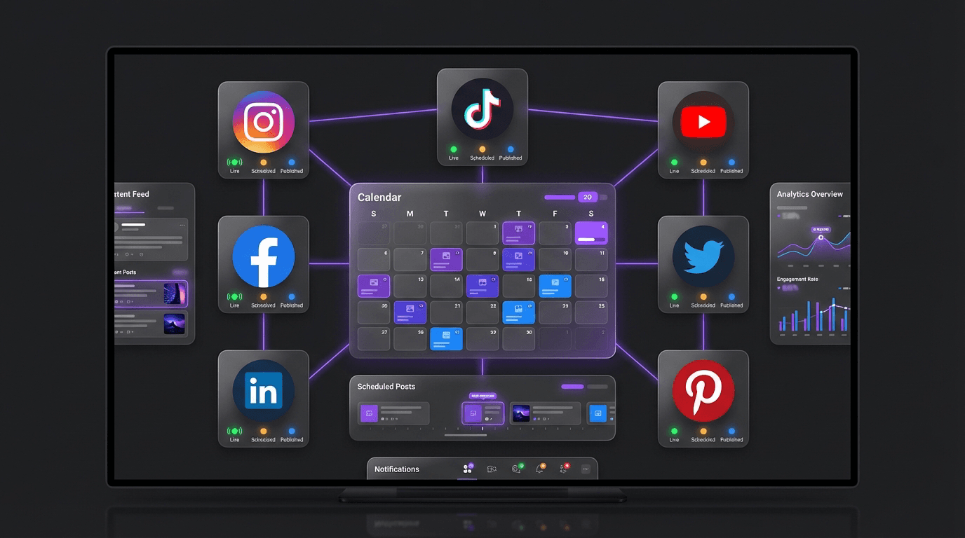 Content distribution across five social media platforms simultaneously